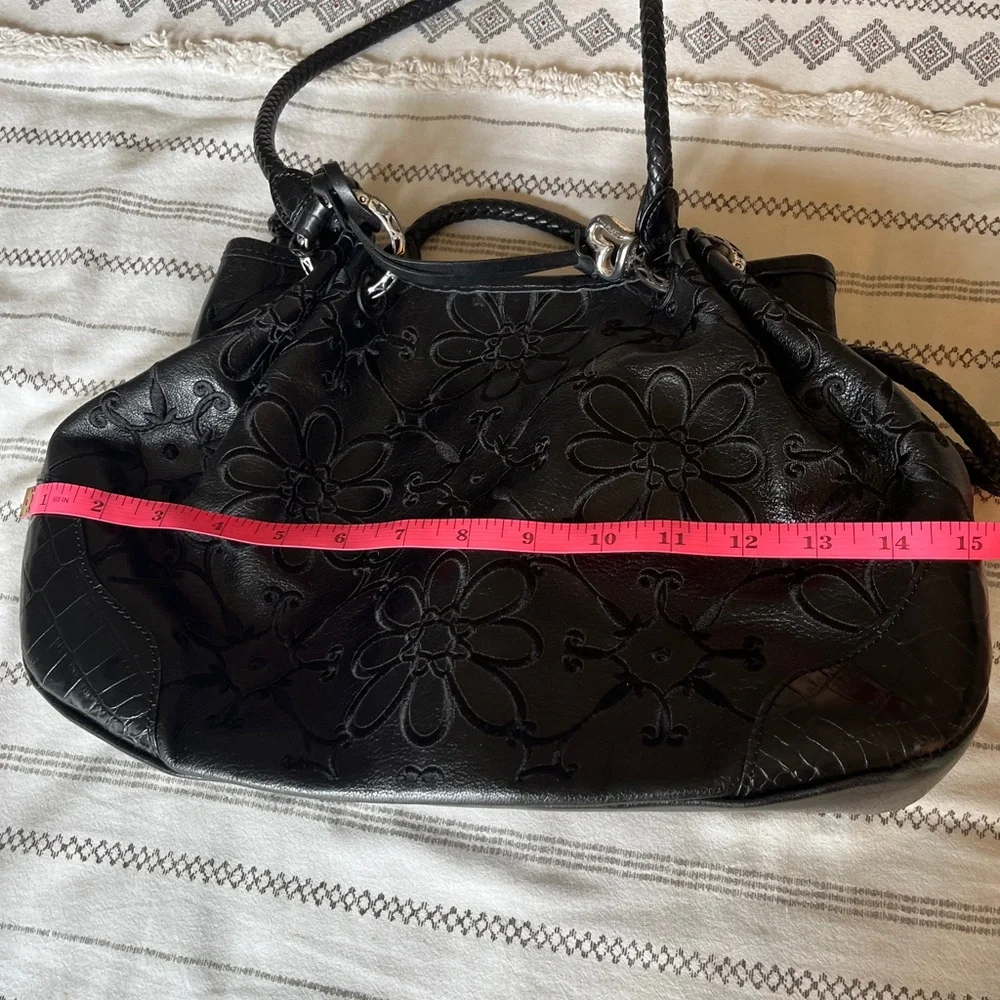 Brighton Black Embossed Floral Leather Shoulder Bag with Tassel - Picture 7 of 10